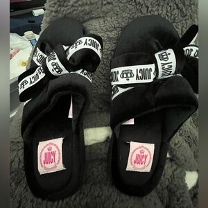 Juicy Couture Black Velvet Slides with Logo Straps